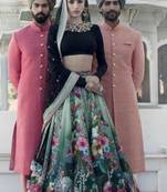 Multicolor Floral Print Art Silk Semi Stitched Lehenga Choli