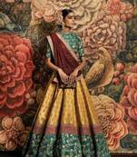 Yellow Thread Embroidery Silk Semi Stitched Lehenga