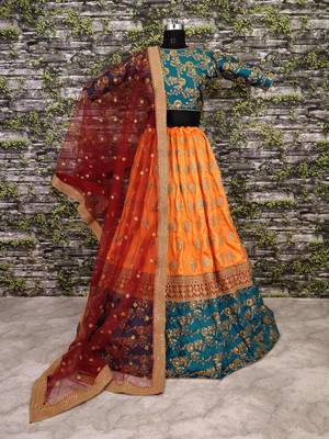 Yellow Thread Embroidery Silk Semi Stitched Lehenga 2
