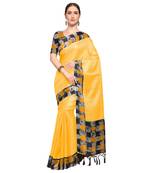 Yellow Printed Silk Blend Saree With Blouse
