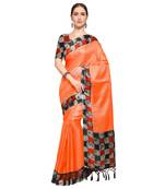 Orange Printed Silk Blend Saree With Blouse