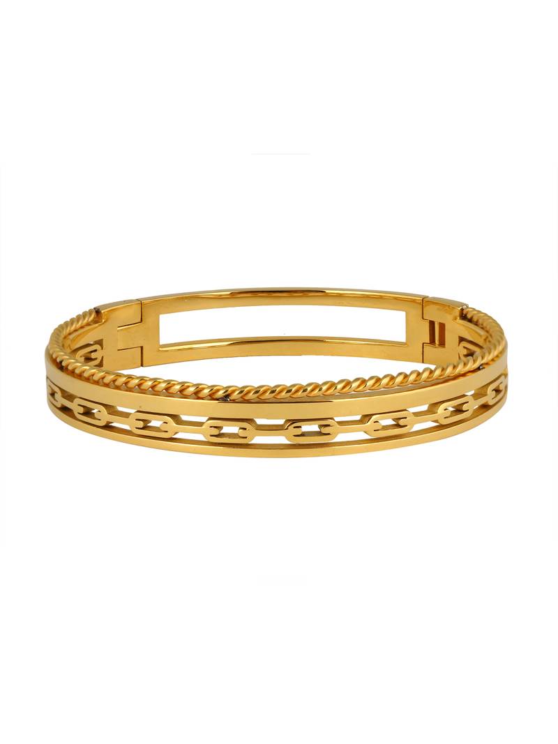 Italian 22K Gold 316L Surgical Stainless Steel Openable Free Size Kada Bracelet Boys Men