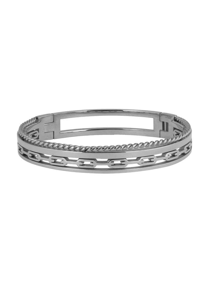 Italian Silver Rhodium 316L Surgical Stainless Steel Openable Free Size Kada Bracelet Boys Men