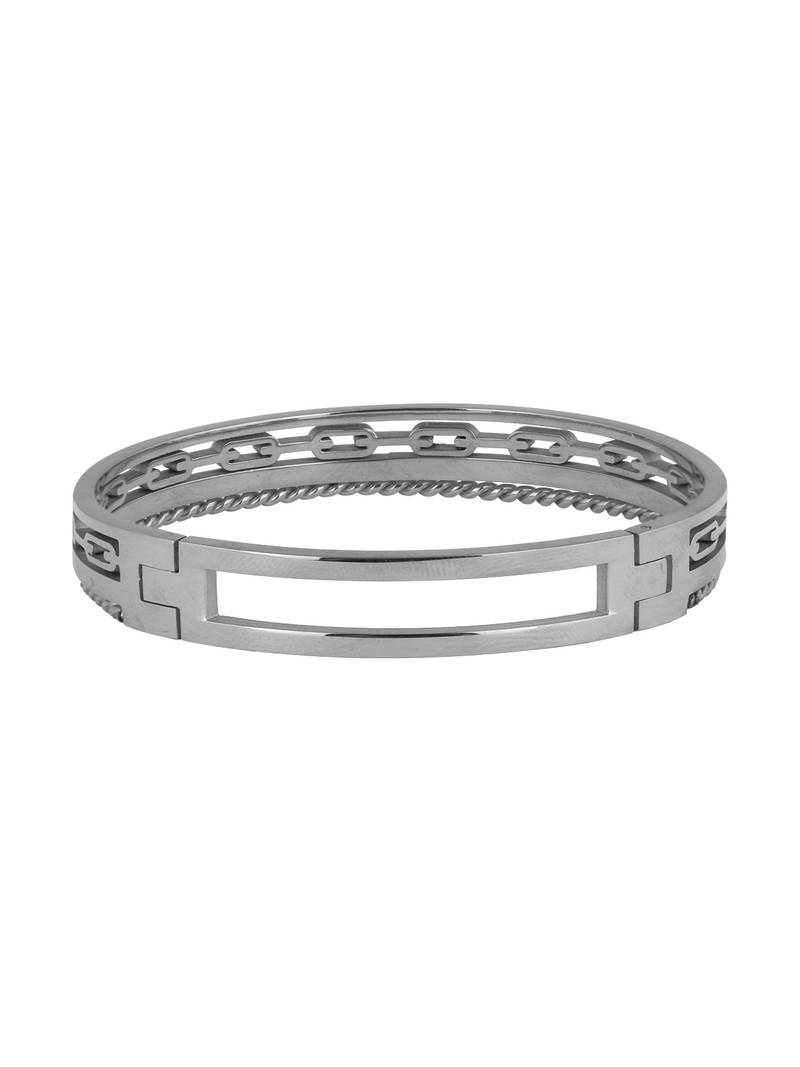 Italian Silver Rhodium 316L Surgical Stainless Steel Openable Free Size Kada Bracelet Boys Men
