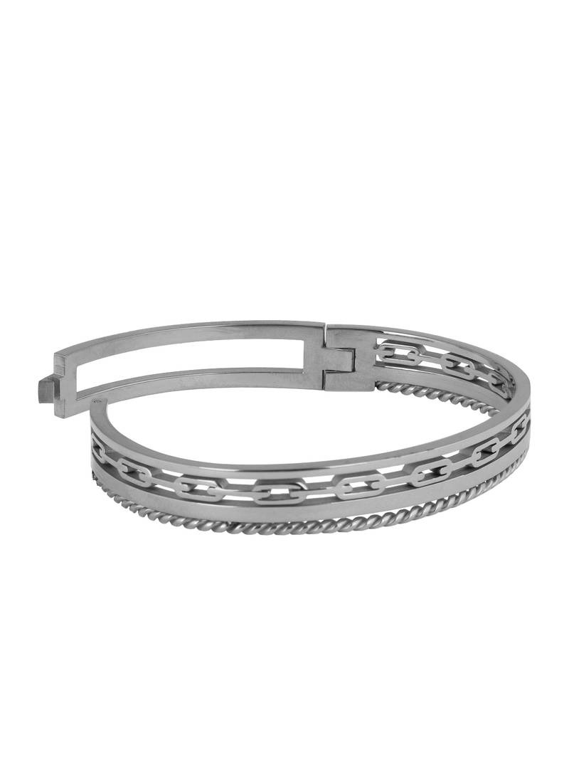 Italian Silver Rhodium 316L Surgical Stainless Steel Openable Free Size Kada Bracelet Boys Men