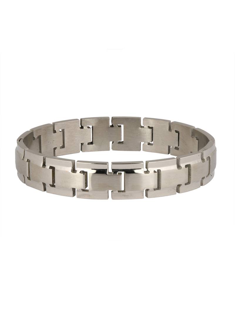 Italian Geometric Silver Rhodium 316L Surgical Stainless Steel Openable Kada Bracelet Boys Men
