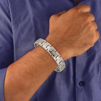 Italian Geometric Silver Rhodium 316L Surgical Stainless Steel Openable Kada Bracelet Boys Men 4