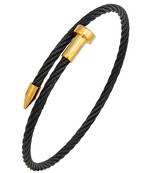 Gold Plated Black 316L Surgical Stainless Steel Openable Free Size Cuff Kada Bracelet Boys Men