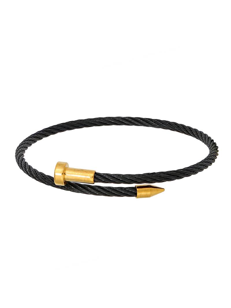 Gold Plated Black 316L Surgical Stainless Steel Openable Free Size Cuff Kada Bracelet Boys Men