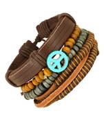 The Jewelbox ZIVOM Peace 100% Genuine Handcrafted Brown Leather Wrist Band Multi Strand Bracelt Men Boys
