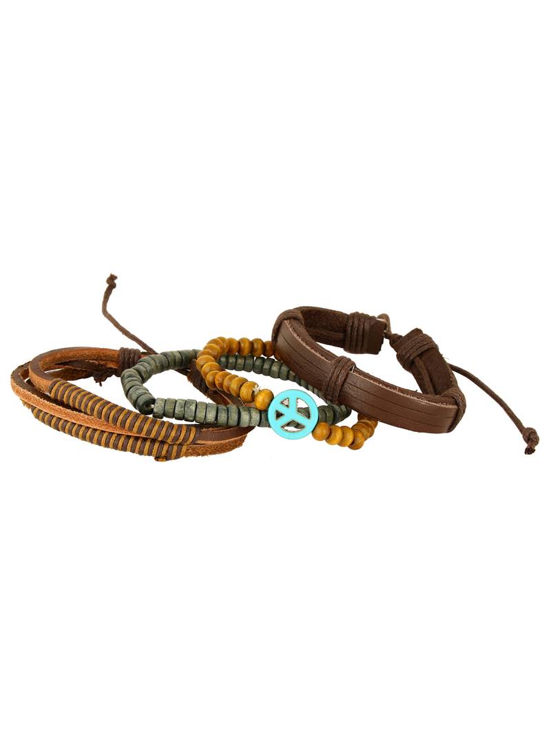 The Jewelbox ZIVOM Peace 100% Genuine Handcrafted Brown Leather Wrist Band Multi Strand Bracelt Men Boys