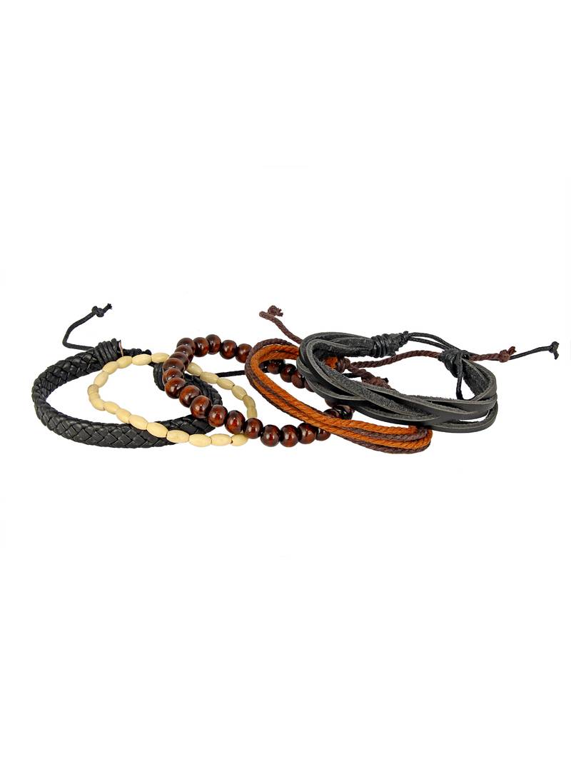 100% Genuine Black Leather Coconut Beads Dyed Rope Stylish Casual Wrist Band Strand Combo Pack Of 2 Bracelet Boys Men