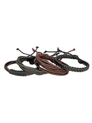 100% Genuine Black Leather Coconut Beads Dyed Rope Stylish Casual Wrist Band Strand Combo Pack Of 2 Bracelet Boys Men 4