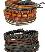 100% Genuine Brown Leather Coconut Beads Dyed Rope Casual Wrist Band Strand Combo Pack Of 2 Bracelet Boys Men