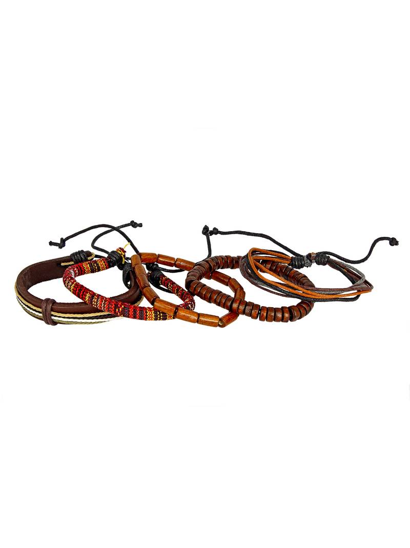 100% Genuine Brown Leather Coconut Beads Dyed Rope Casual Wrist Band Strand Combo Pack Of 2 Bracelet Boys Men