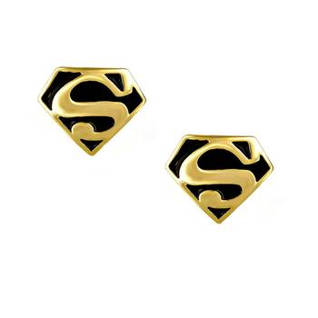 Formal Shirt Superman Logo Black Enamel Gold Plated Cufflinks Pair Boys Men Gift Box 1