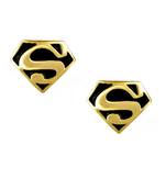 Formal Shirt Superman Logo Black Enamel Gold Plated Cufflinks Pair Boys Men Gift Box