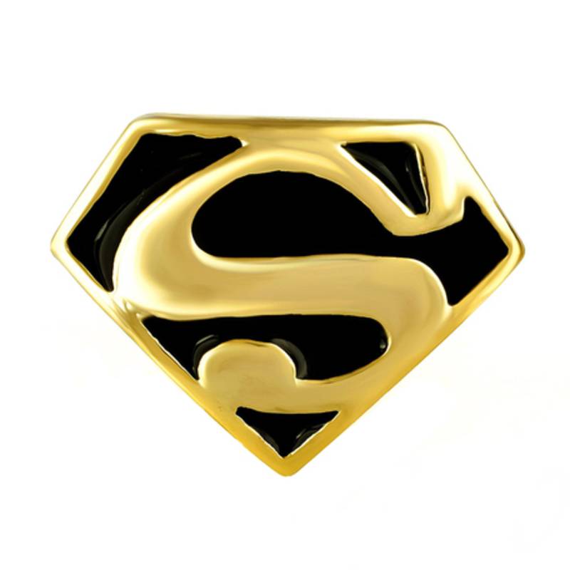 Formal Shirt Superman Logo Black Enamel Gold Plated Cufflinks Pair Boys Men Gift Box