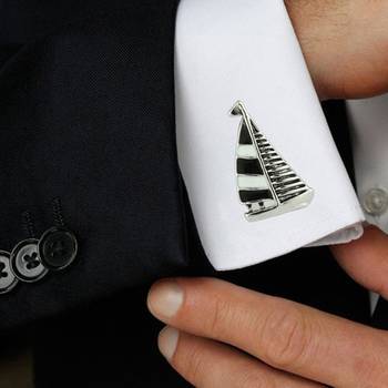 Black White Ship Sail Designer Cufflinks Pair Formal Shirt Suit Gift Box Men 4