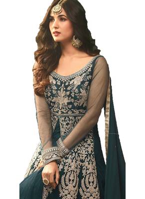 Dark-green multi resham work georgette salwar 2