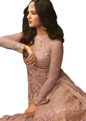 Peach multi resham work art silk salwar 2