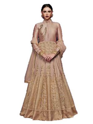 Peach multi resham work banarasi silk salwar 1