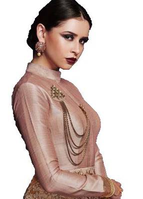 Peach multi resham work banarasi silk salwar 3