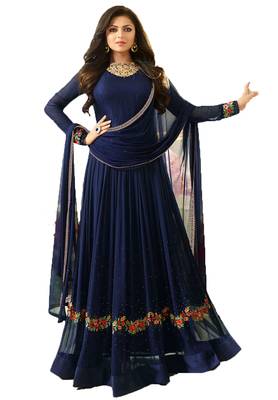 Blue thread embroidery georgette salwar 1