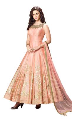 Peach thread embroidery art silk salwar 1