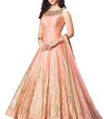 Peach thread embroidery art silk salwar