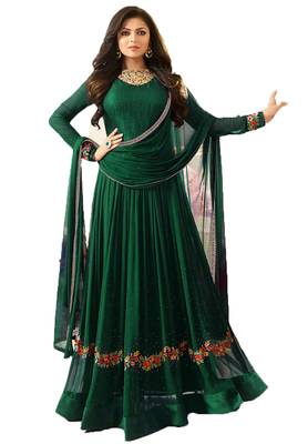 Green thread embroidery georgette salwar 1