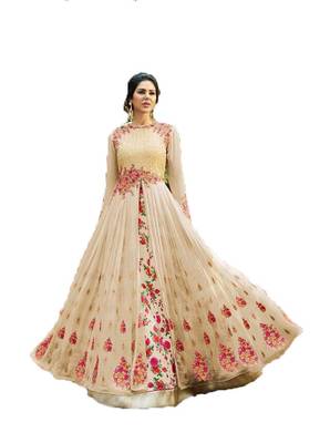 Cream thread embroidery georgette salwar 1