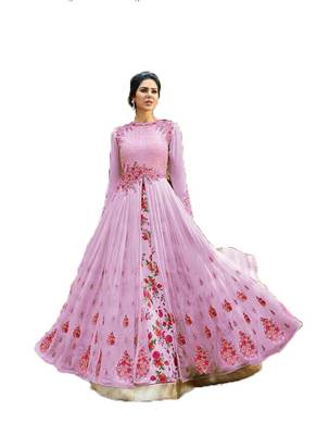 Pink thread embroidery georgette salwar 1