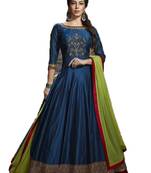 Blue thread embroidery art silk salwar