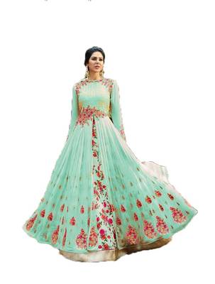 Sky-blue thread embroidery georgette salwar 1