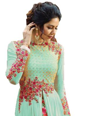 Sky-blue thread embroidery georgette salwar 2