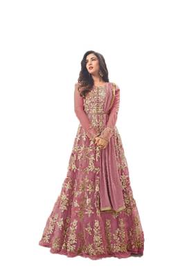Dark-pink thread embroidery net salwar 1