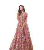 Dark-pink thread embroidery net salwar