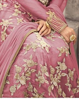 Dark-pink thread embroidery net salwar 2