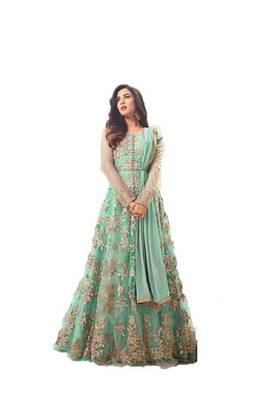Blue thread embroidery net salwar 1