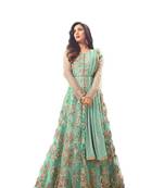 Blue thread embroidery net salwar