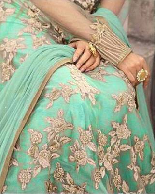 Blue thread embroidery net salwar 2