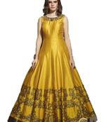 Yellow thread embroidery art silk salwar
