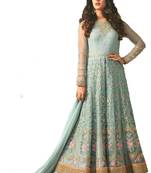 Sky-blue multi resham work net salwar