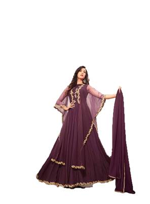 Dark-violet multi resham work georgette salwar 1