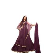 Dark-violet multi resham work georgette salwar