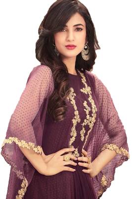 Dark-violet multi resham work georgette salwar 2