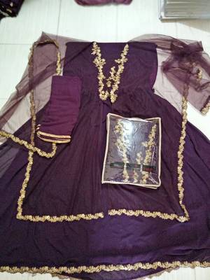 Dark-violet multi resham work georgette salwar 3
