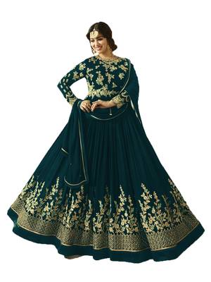 Teal-green multi resham work georgette salwar 1