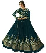 Teal-green multi resham work georgette salwar